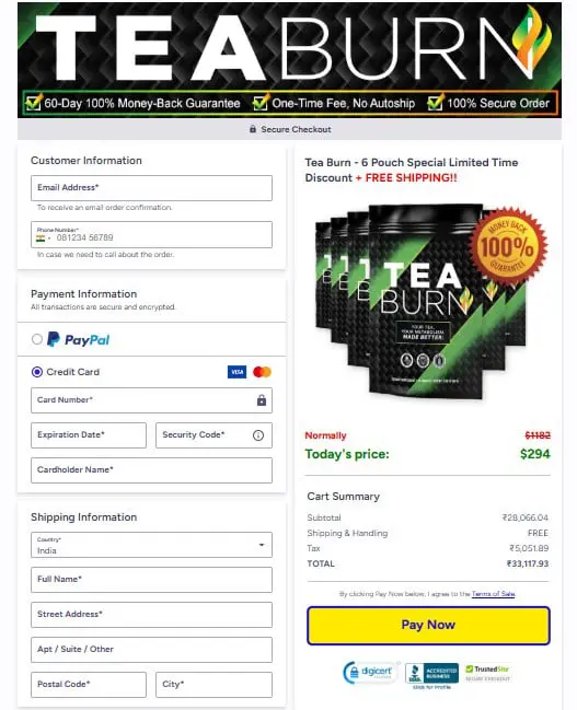 Tea Burn Checkout